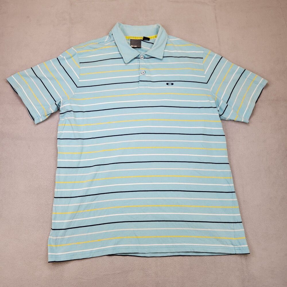 Oakley Polo Shirt Men's XL Blue Striped Short Sleeve Regular Fit Stretch‎ Logo